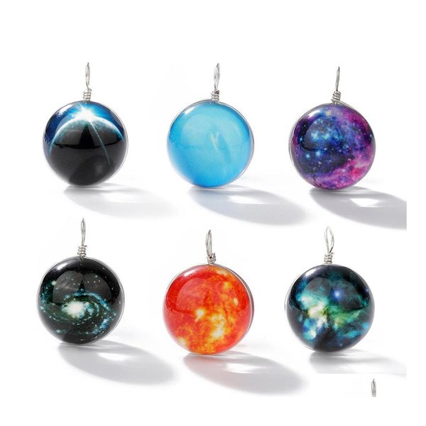 Charmos Universo Universo Luminoso Galaxy Glass Ball Pingents Charme para colar bracelete moda forma de j￳ias diy