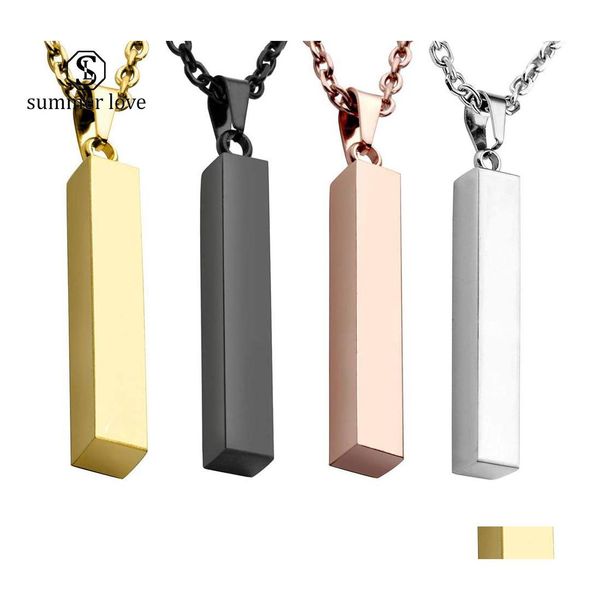 Pendant Necklaces Long Blank Bar Stainless Steel Square Engraving Chokers Necklace For Men Women Jewelry Summer Gift Drop Delivery Pe Dh98L