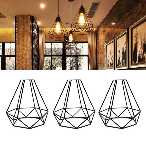 Anhängerlampen Metall Draht Eisen Lampenschatten Retro Kronleuchter Vintage Lampe Käfig Hang Schwarzes Modes Schlafzimmer Salon Home Accessoires Anpendant