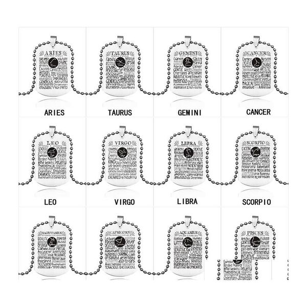 Colares de pingentes de a￧o inoxid￡vel 12 colar de letra do zod￭aco para homens homens constela￧￣o sinal de tit￢nio tag etiqueta de cadeias
