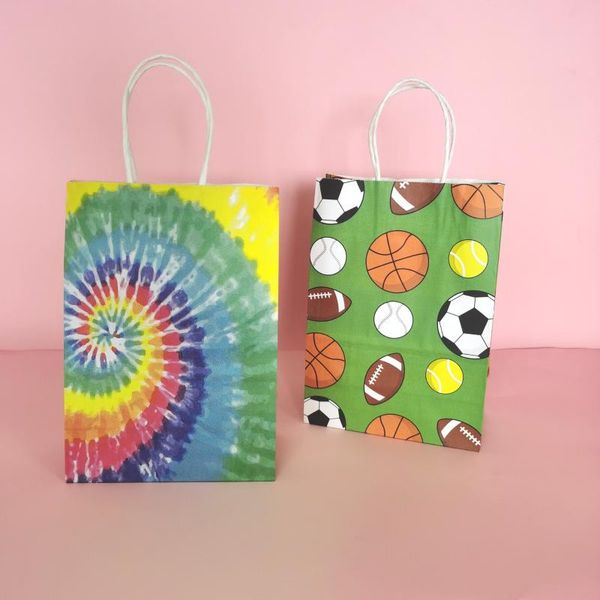 Bolsa de papel embrulhada de papel Kraft Paper Bag Creative Football Tie-Dye Business Colorful Shopping Baggift
