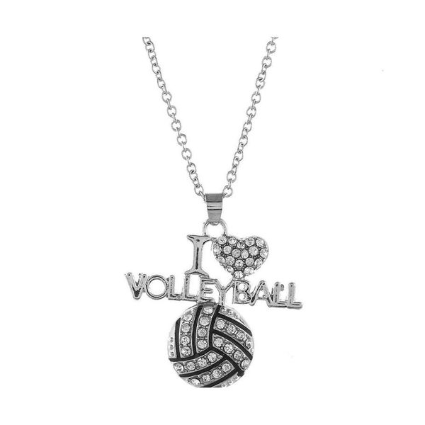 Collane con ciondolo I Love Pallavolo Cristallo Lettera Cuore Pallacanestro Calcio Catene Sier Per Le Donne Moda Sport Gioielli Regalo Goccia Ote7M