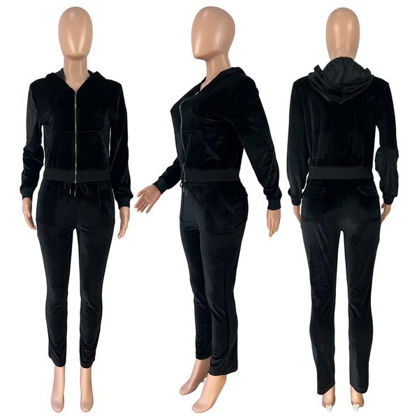 Neue Samt-Trainingsanzüge für Damen, Herbst- und Winter-Trainingsanzüge, langärmelige Kapuzenjacke und Hosen, zwei 2-teilige Sets, Velours-Outfits, lässige Jogginganzüge, Sporswear 8284