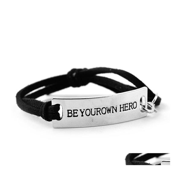 Braccialetti con ciondoli Be Yourown Spirational Leather Mens Letter Word Braccialetto regolabile per le donne Gioielli di moda Amico Regalo Drop Delivery Ot3Ff