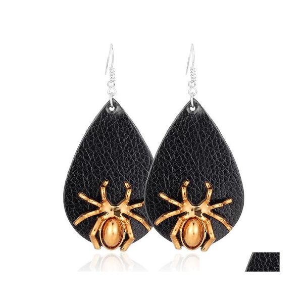 Dangle Lustre Mode Bijoux Pu Cuir Boucles D'oreilles Araignée Faux Drop Delivery Dhqiw