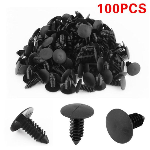100 Stück/Set schwarze Kunststoff-Nieten, Befestigungselemente, Auto-Stoßstangen-Kotflügel, 8 mm Loch-Clips, Universal-Zubehör, Auto-Produkte