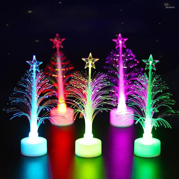 Decorazioni natalizie Fibra ottica LED Mini albero Flash colorato che cambia colore Luce notturna Lampada a batteria Decorazione natalizia per bambini