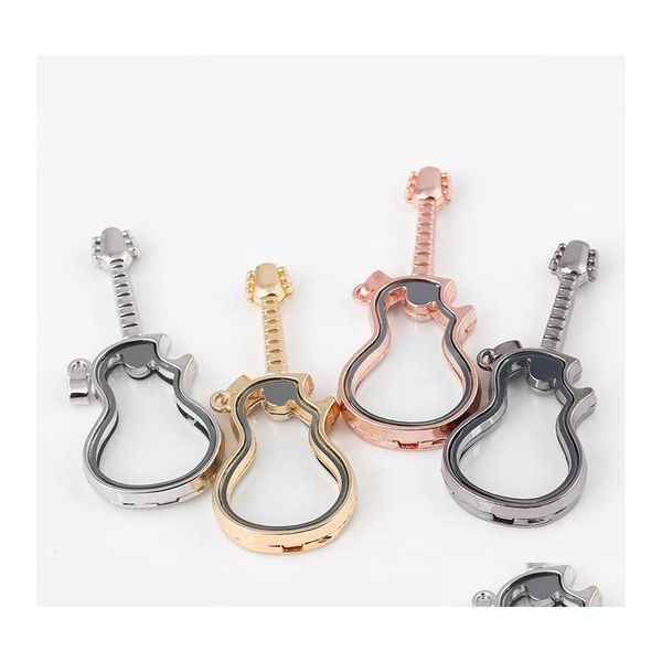 Medaglioni Moda Musica Chitarra Memoria vivente Medaglione magnetico 4 colori Floating Instrum Pendenti in vetro Charms Fit Collana Gioielli Drop D Otchl