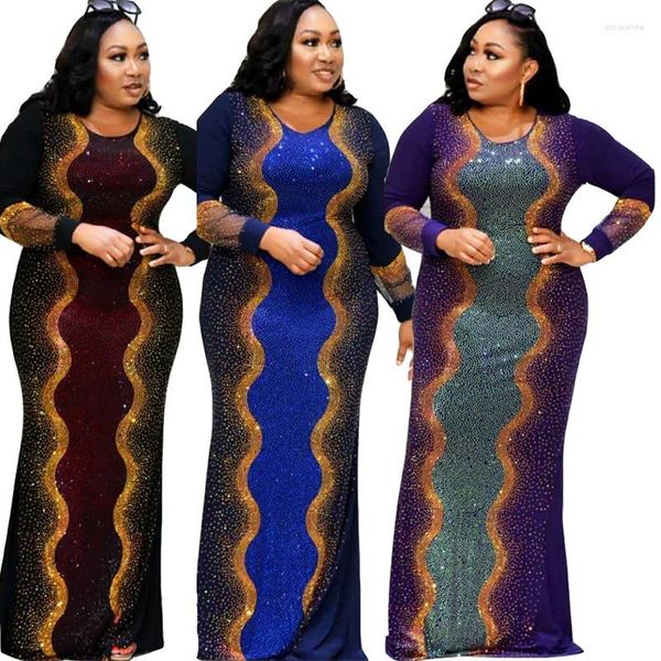 Abbigliamento etnico Abito africano Dashiki Perline Abaya musulmano Hijab Fasciatura Lunghezza Maxi Bazin Abito a maniche lunghe vintage Abiti Africa Donna sexy