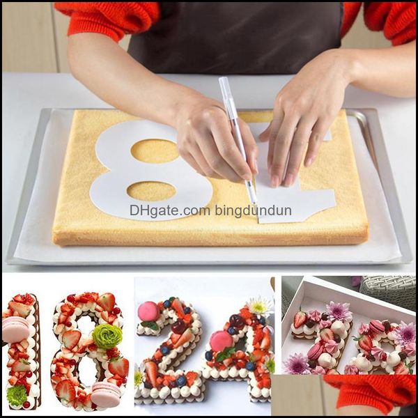 Backen Gebäck Werkzeuge 9 stücke Buchstaben Zahlen Form Kuchen Stempel Acryl Cutter Hochzeit Geburtstag Party Dekorationen Digital Stamper DIY Form D DHA8T