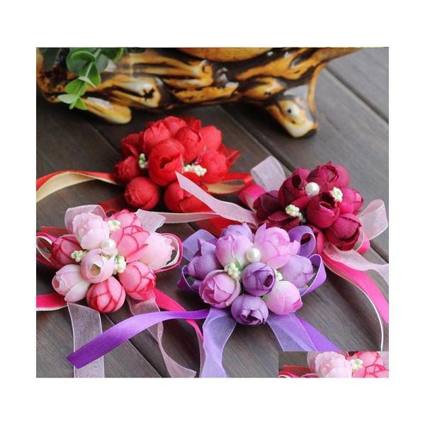 Flores decorativas grinaldas flor de broche para homem dama de honra noivo noivo de seda rosa terno de casamento/acessórios de vestuário pin decoratio dhxfi