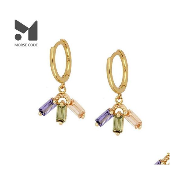 Charme MC Charming 925 Sterling Sier Brincos com tr￪s pingentes roxos/verdes/amarelos de zirc￣o para mulheres Miriam Gold Gold Small Hoop Ear Ring Dhuya