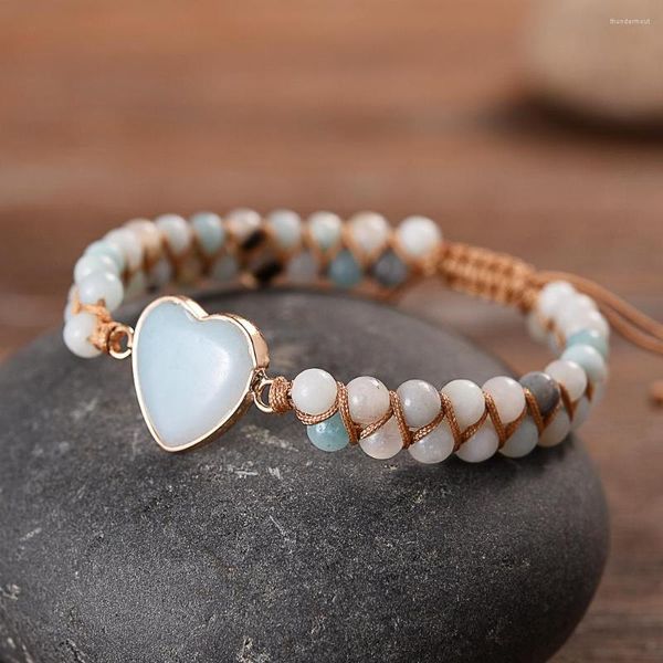 Bracelets de charme Love Heart Amazonite String Macrame Macrame Girls Wap Women Women Jewelry
