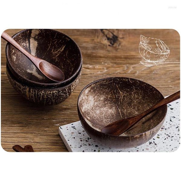 Миски 12-13,5 см натуральная кокосовая чаша деревянная посуда набор ложек набор кокосовой кухня.