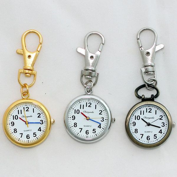 Taschenuhren 10 teile/los Gemischte Masse Silber Gold Bronze Retro Schlüsselanhänger Uhr Clip Verschluss Quarz Party Geschenke GL52MT