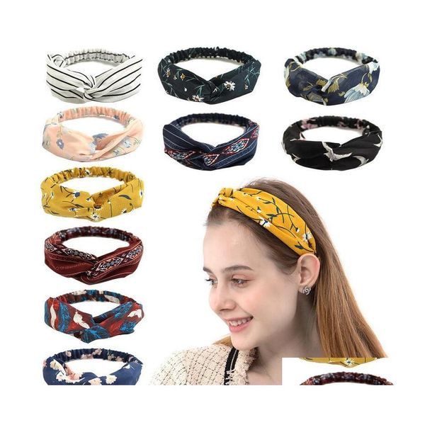 Главные повязки Женщины повязка на голову модные волосы Bohemian Cross Elastic Hairband для Ladies Head Band Accessories Accessories Dust OTM2A