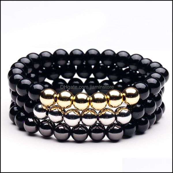 Pulseiras de gabarista de hematita preta de 8 mm Bracelete de elasticidade para homens para homens homens Jóias de joalheria entrega OTMJK