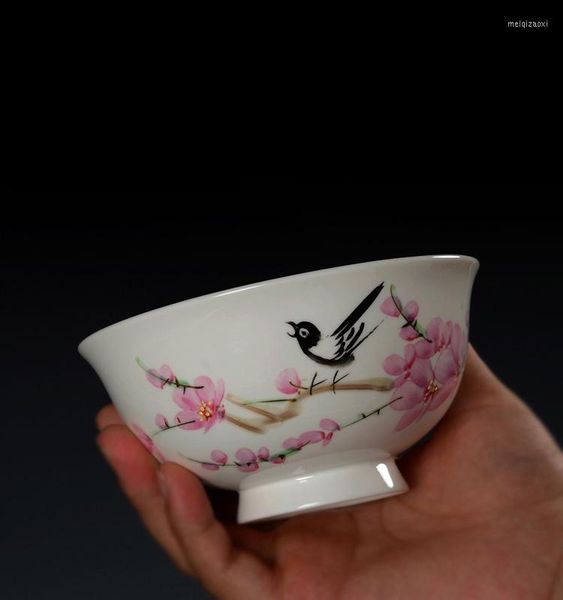 BOILS JINGDEZHEN PORCELAIN BONK BODOS DE Fábrica de Pêssego Blossom Birds pintados à mão Copo de chá de copo de arroz