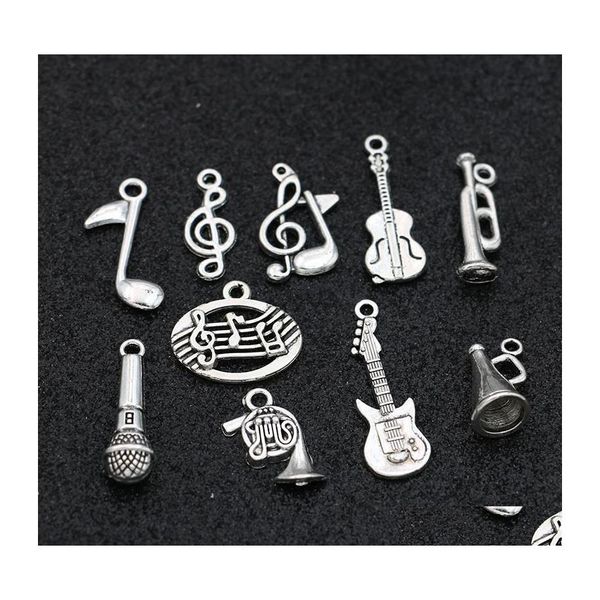 Charms Antike Silber vergoldet Musik Note Gitarre Anhänger für Schmuckherstellung Armband Halskette DIY Zubehör Handwerk Mix 20 Stück Drop Deliv Dhyxh