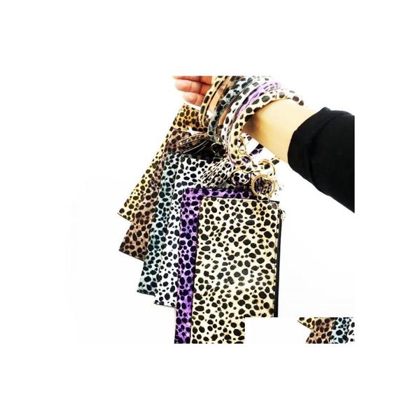 Chave an￩is de pulsa￧￣o de couro de leopardo ￢nimo zip de zip de zip ￓtima o Keyring Fashion Fashion Purse Keys Holder Q34FZ Drop Deli DHHN6