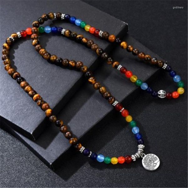 Anhänger Halsketten Baum Leben Buddhismus Vintage Halskette für Männer 6 mm 108 Perlen Frau Stein Rosenkranz Armband beten Unisex Chakra Schmuck