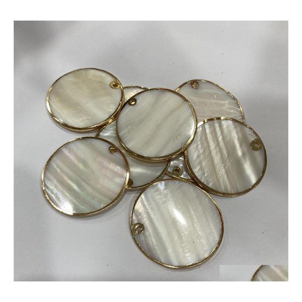 Charms de casca natural pingentes de charme de concha redonda branca para joalheria Fazendo brincos Acessórios de pulseira Craft DIY dhxhy