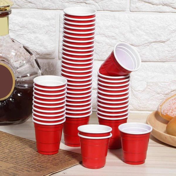 Tassen Untertassen 50 stücke 55 ml Einweg Kunststoff Kaffee Bier Trinken Rote Tasse Zuverlässige Qualität Home Office Milch Tisch