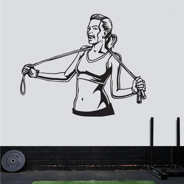 Adesivos de parede decalque fitness woman ginástica ginásio adesivo pôsteres de criação de corpo decalques mural crossfit muscle 1004