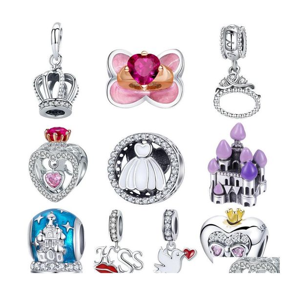 Charms Pseira 925 Sterling Silber Prinzessin Krone Kleid Schloss Fit Bisaer Original Armbänder Schmuck Zubehör Herstellung Drop Lieferung F Dhqs6