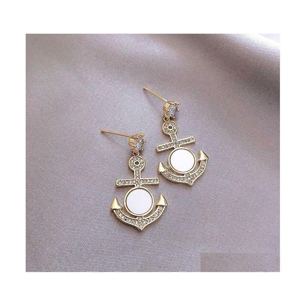 Dangle Chandelier Fashion Jewelry S925 Sier Post Earrings Zircon Anchor Stud Earring Drop Delivery Dh6Sp