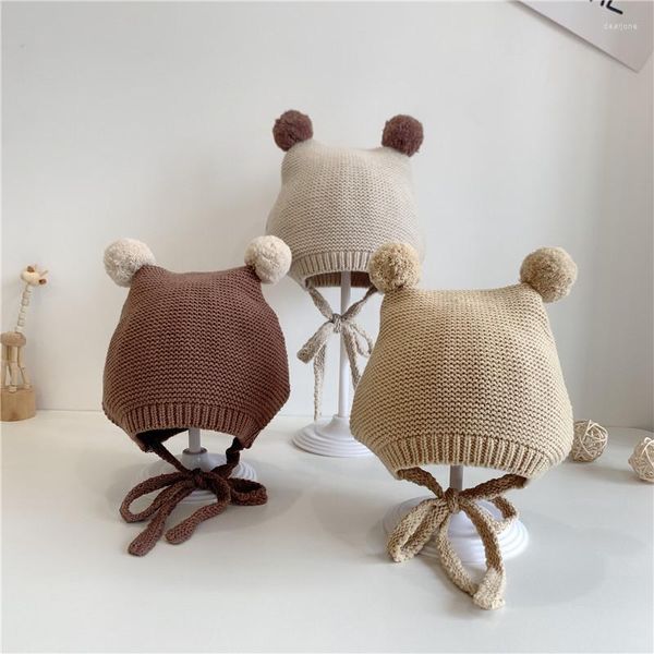 Hüte Winter warmer Kinder Babyhut für Jungen Mädchen weich gestrickte Plüschkugeln Schnüren Kinderboren Kinder Großhandel Großhandel