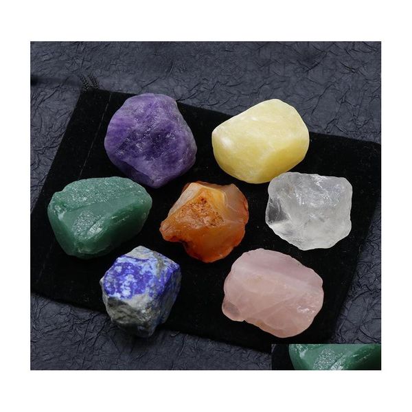 Dhyzu Reiki 7 Chakra Natural Stone Set - Energy Healing Symbols for Home, Garden and Crafts