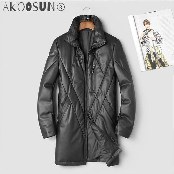 Menas de inverno genuínas de couro de couro de couro masculino 2023 casaco de pele de ovelha longa quente em jaquetas de homens coreanas 88005 KJ2990