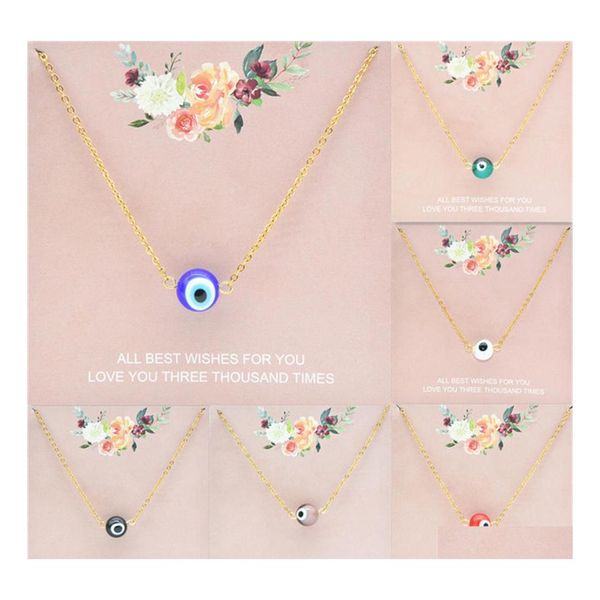 Anhänger Halsketten Einfache Evil Eye Dünne Frauen Schmuck Halskette Türkische Glück Mode Gold Splitter Farbe Choker Kette Runde Herz Femal Dhcoj