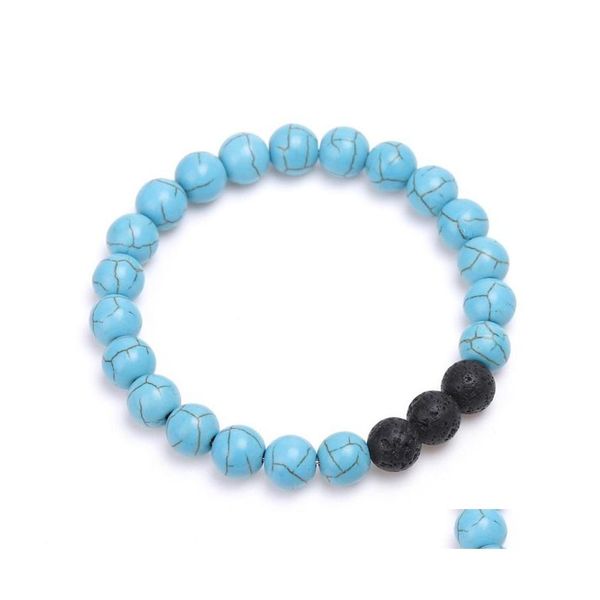 Fili di perline Natural Black Lava Stone Bead Turquoises Bracciale Bracciali di rocce vulcaniche Stretch Energy Yoga Gift Prom Jewelry1 79 Dh5Bd