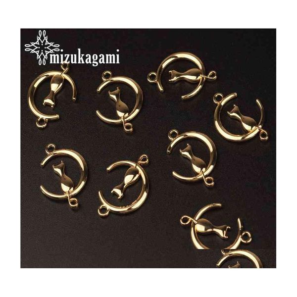 Charms 28mm de liga de zinco pendente Gold Hollow Moon Cat Shape Connector para jóias de colar de DIY Fazendo busca de acessórios Drop Deliver Dhi9x