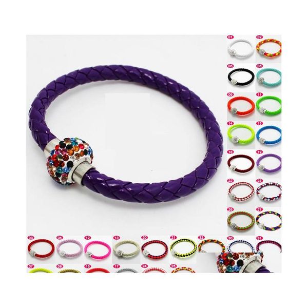 Braccialetti con ciondoli Bracciale con bottoni magnetici in pelle intrecciata Cz Disco Bracciale con perline di cristallo Mticolor Regalo artigianale Drop Delivery Jewelr Otv3D