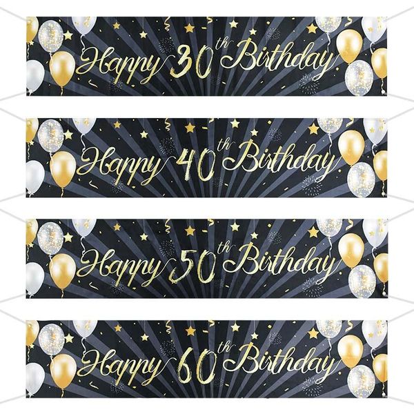 Parti Dekorasyonu Mutlu Yıllar Banner 30./50./60. Balon Desen Polyester Poster Yetişkin Asma Dekor Tedarik