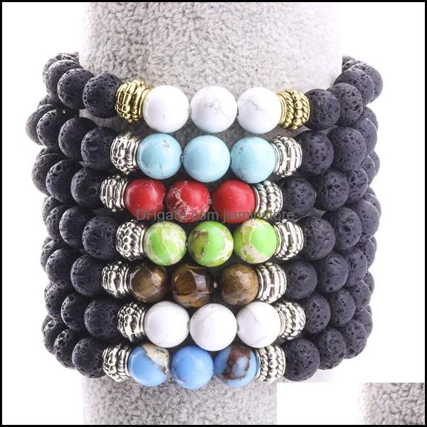 Contas de 8 coloras de lava preto natural Binchas de pulseira de pulseira de pulseira por difusor para homens homens de entrega de jóias de entrega de jóias ot9iz