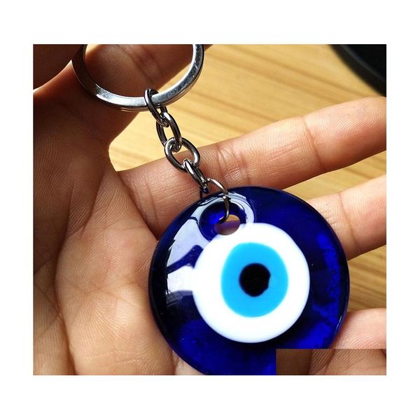 Portachiavi 3 Stile Moda Evil Blue Eye Portachiavi in vetro per donna Uomo Accessori per auto Buona fortuna Portafortuna Protezione Amet Chiavi fai da te Dhusi