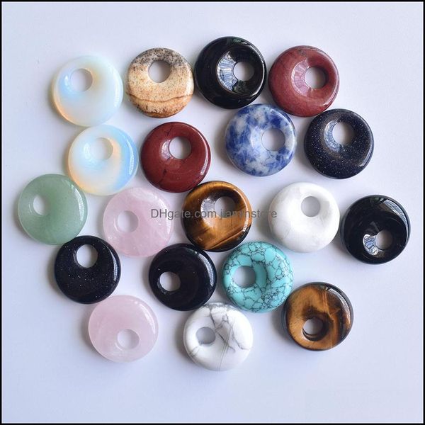 Charms 18 mm verschiedene Natursteinkristalle Gogo Donut Rosenquarz Anhänger Perlen für die Schmuckherstellung Tropfenlieferung Erkenntnisse Komponente Otqp0