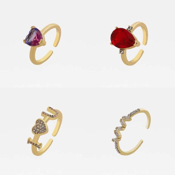 Anéis de casamento hellodr vintage ruby ​​amor aberto metal shinestone casal para mulheres unissex punk engajamento jóias de luxo garotas