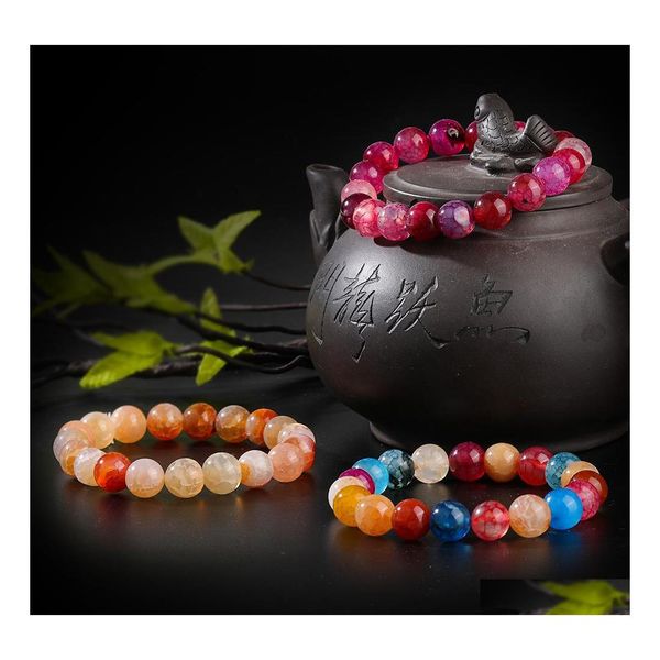 Fios com mi￧angas 1pc 10mm AGATE NATURAL STONE BRACELETA NA MODA MODA MODA BALLE DE VIDO GRESTADO PARA MULHERES COM JOENS DE CARTￃO DE WISH D DHIXC