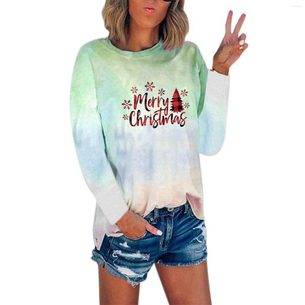 T-shirt da donna Camicia da donna Cold Gear Camicetta invernale da donna Natale Comoda tunica altalena Top Tie Dyed Splicing Jr Moda autunno