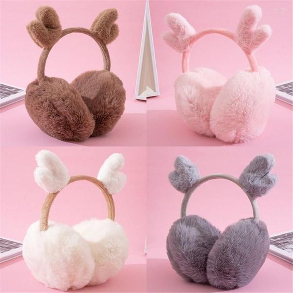 Berets Winter Kawaii Fluff Cold Теплые наушники рождественские рога уши для женщин уш