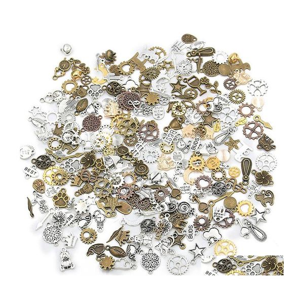 Charms 100pc Mix Renk Küçük Boyutu Rastgele Metal Alaşım Bitki Kalp Kalp Charm Hine Buhar Punk Dişli DIY Kolye Bilezik Aksesuarları Dhgha