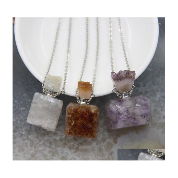 Anhänger Halsketten Natursteine Amethysten/Citrine Druzy Pro Flasche Anhänger Weißer Quarz Geode Ätherisches Öl Diffusor Fläschchen Necklac Dhpka