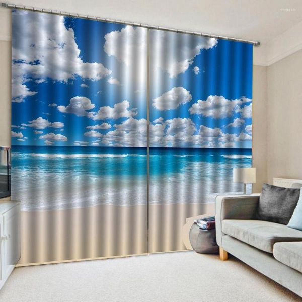 Tenda personalizzata di qualsiasi dimensione Po Blue Beach Sky Tende Finestra Blackout Luxury 3D Set per camera da letto Living Office