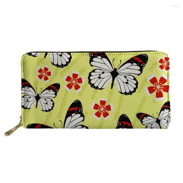 Brieftaschen HYCOOL Frauen Mode Brieftasche Blume Schmetterling Muster Gelb Lange PU Leder Geldbörse Münze Tasche Mädchen Clutch Kartenhalter