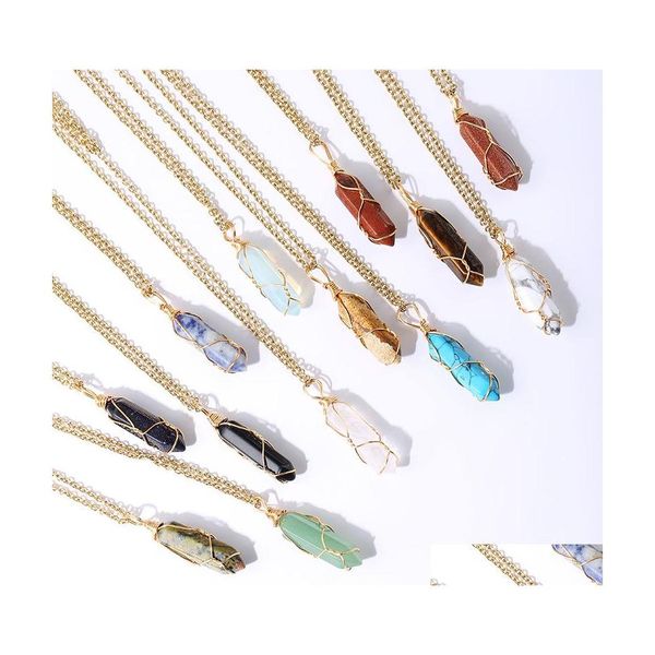 Sanat ve El Sanatları Kablolu Sargı Kolye Kolye Doğal Taş Opal Turquoises Quartz İyileştirici Reiki Kristal Sarkık Kadın Mücevher Damlası Dhcx5